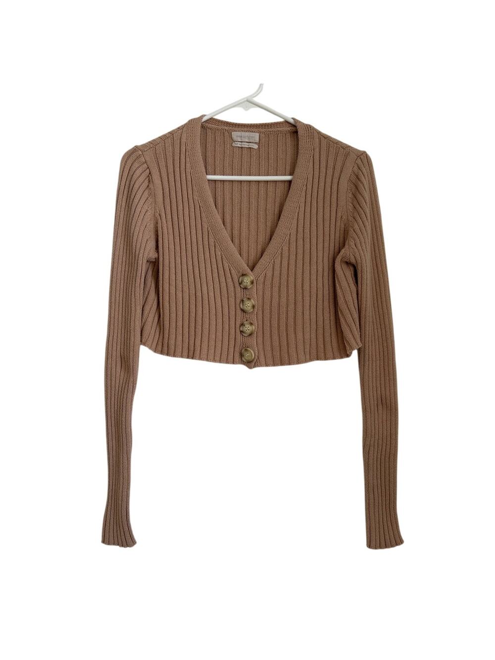 Urban Outfitters Brown Cropped Ribbed Cardigan V-Neck Button Front Small